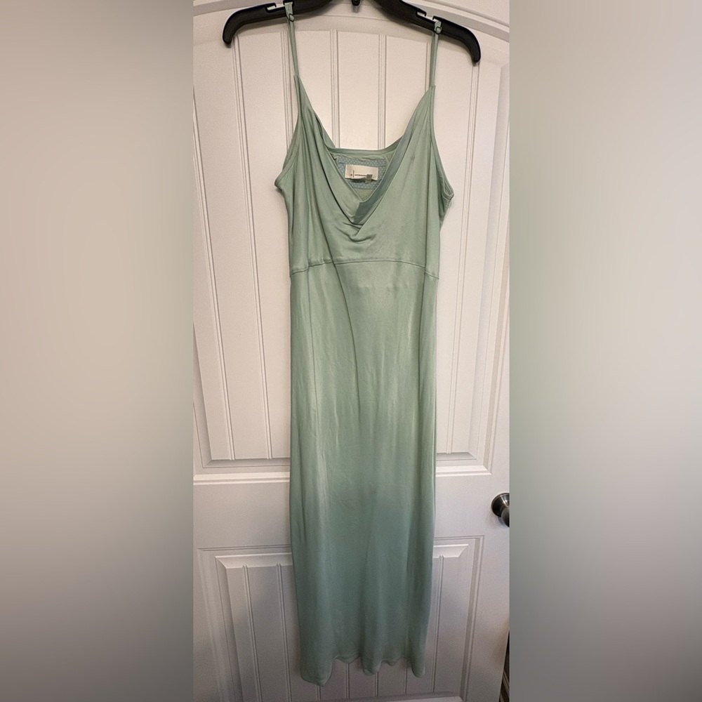 Anthropology Satin Slip Maxi Dress in Mint Green